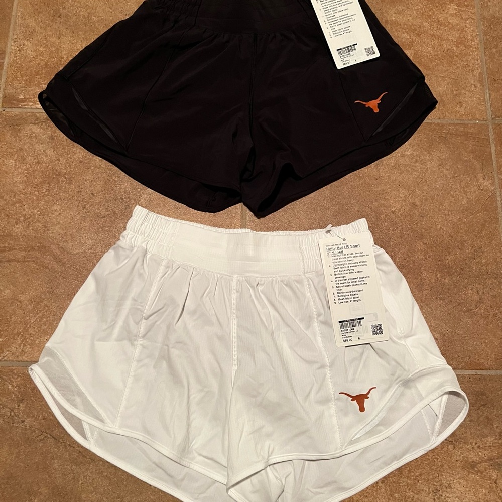 lululemon athletica Women's Athletic Shorts - Black and White with Orange Logo
